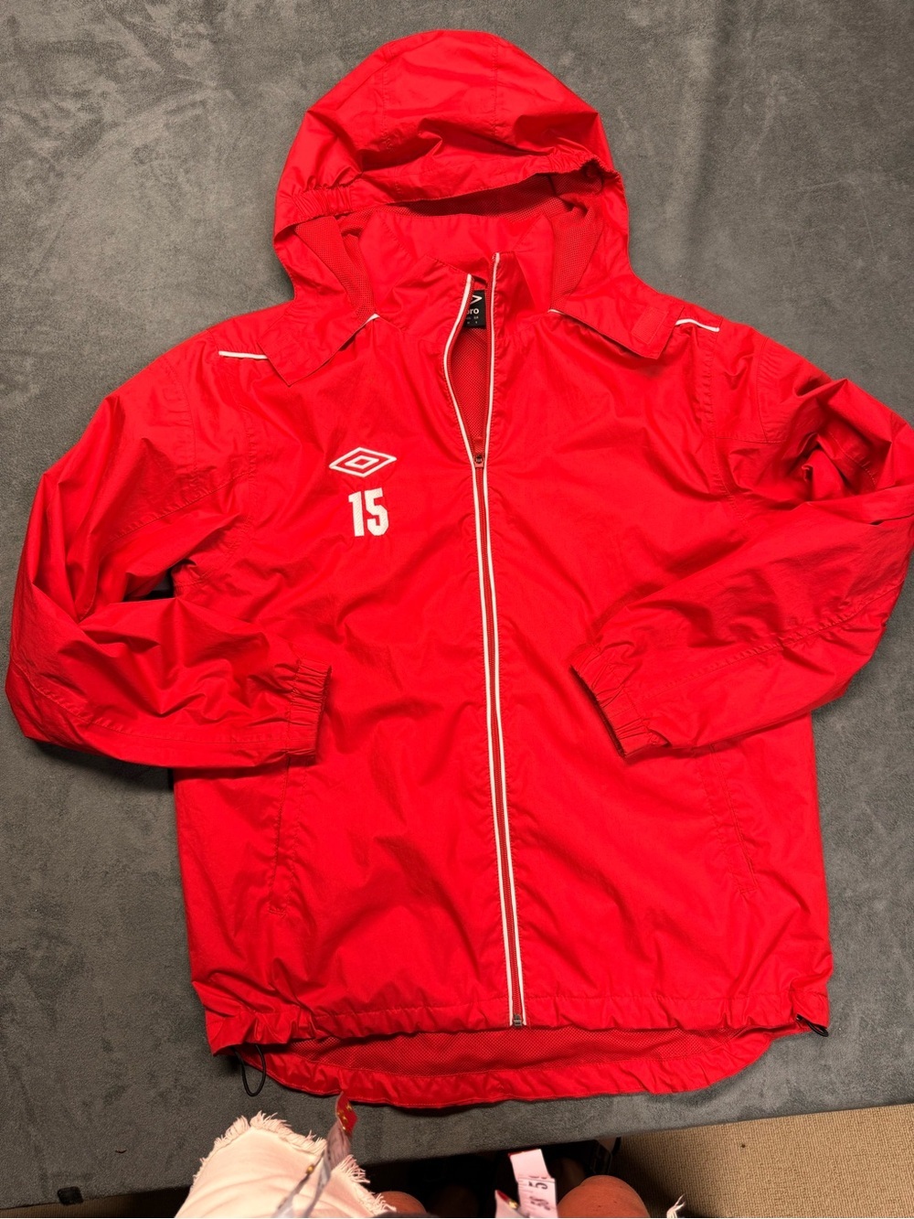 Umbro Red Hooded Athletic Jacket with White Accents